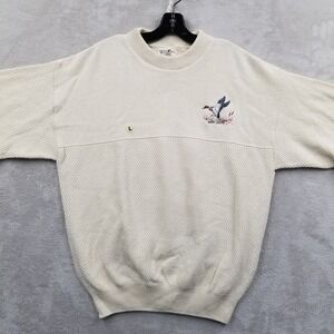 Vintage Winona Sweater Men L Ivory‎ 100% Cotton Embroidered Duck Made in USA